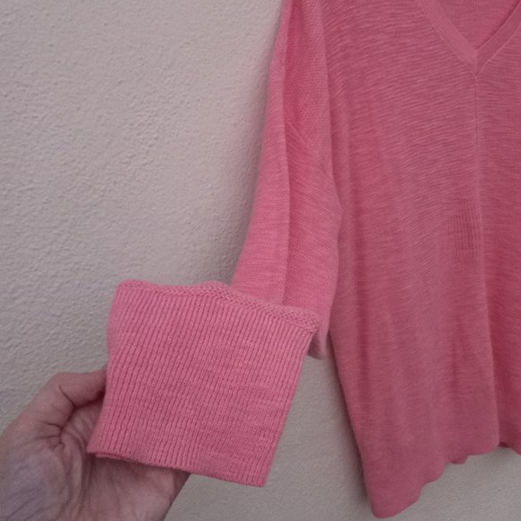 Pink 100% Cotton V Neck Sweater Size XL Eco Friendly Balletcore Spring - Picture 5 of 16